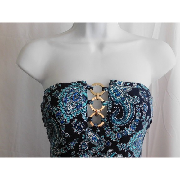 Michael Kors Swimsuit Women's One Piece Blue Strapless Swim Suit Size 6 - Picture 2 of 9